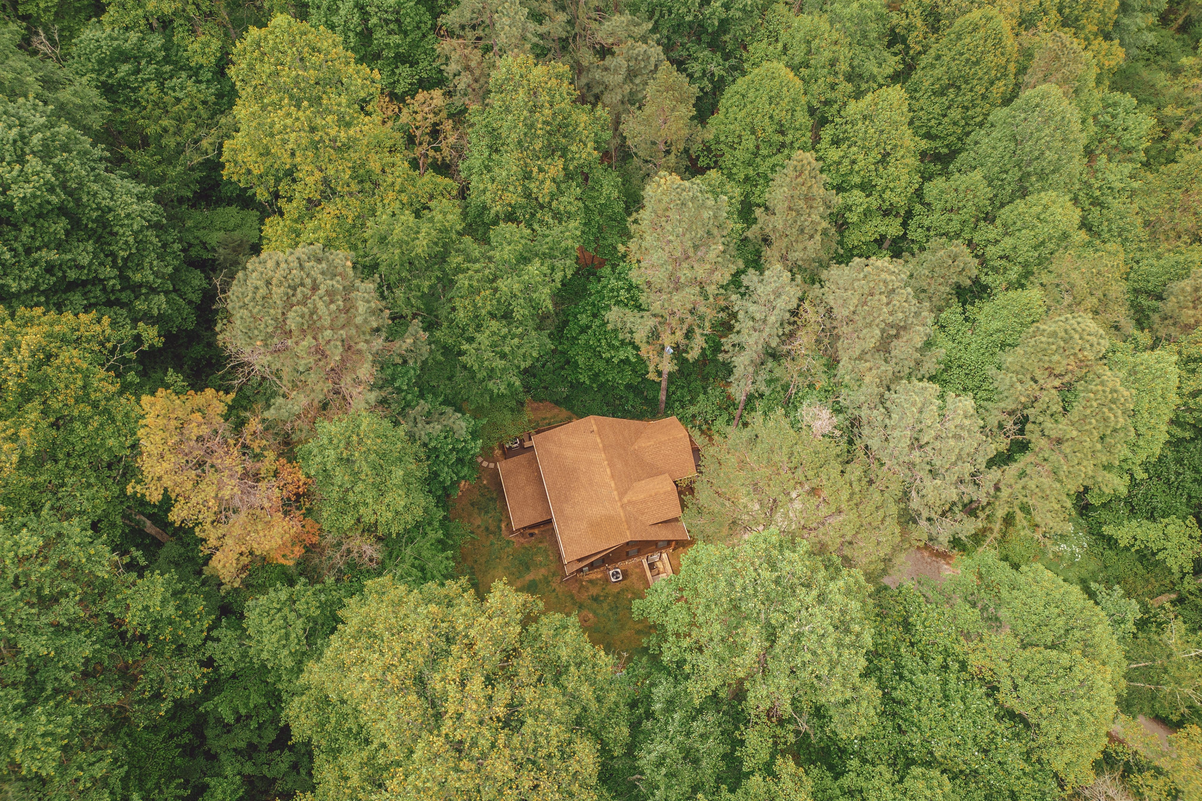 Aerial view of Trail Ridge Retreat surrounded by dense forest