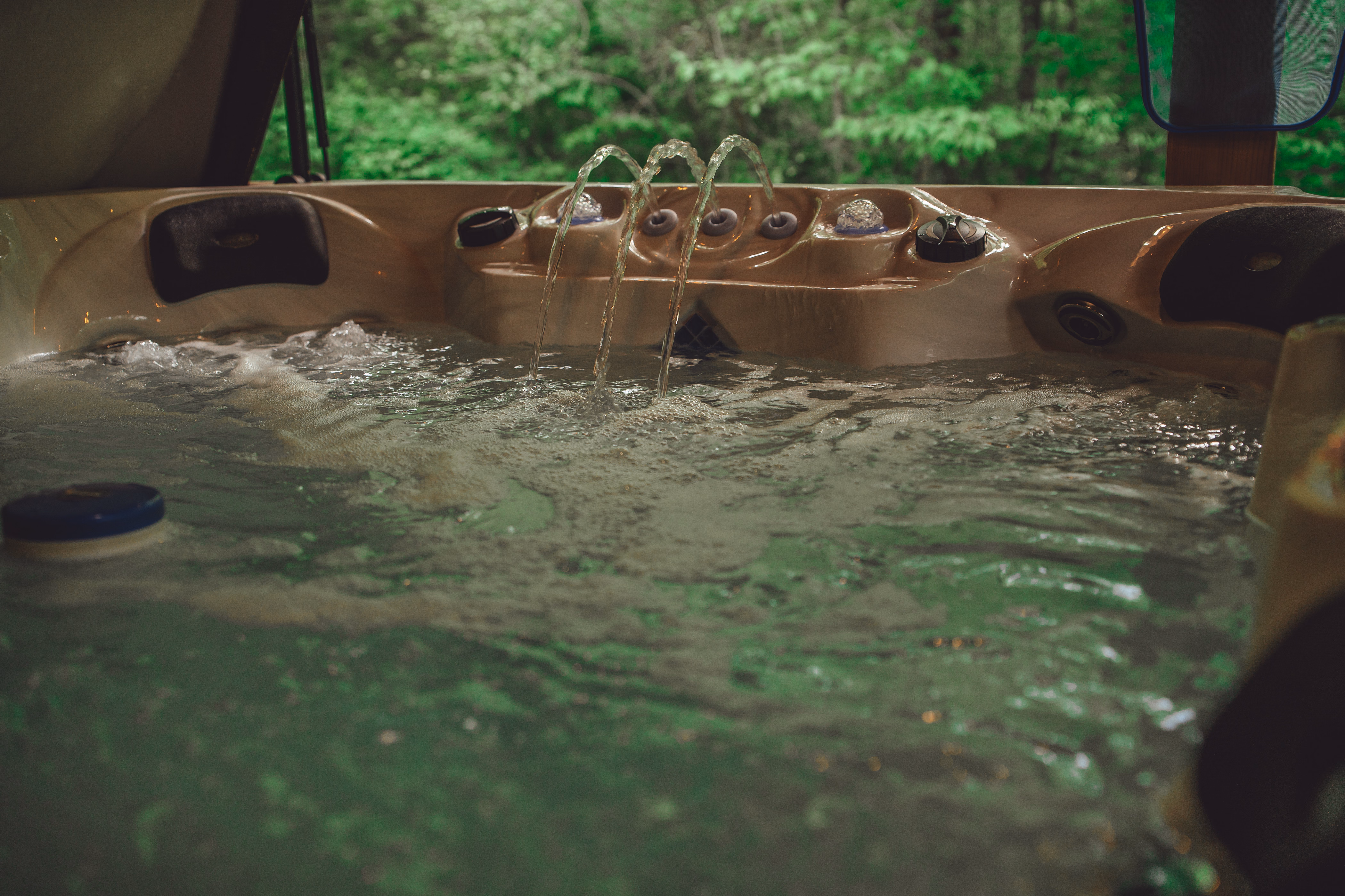 Warm water bubbling in the private outdoor hot tub